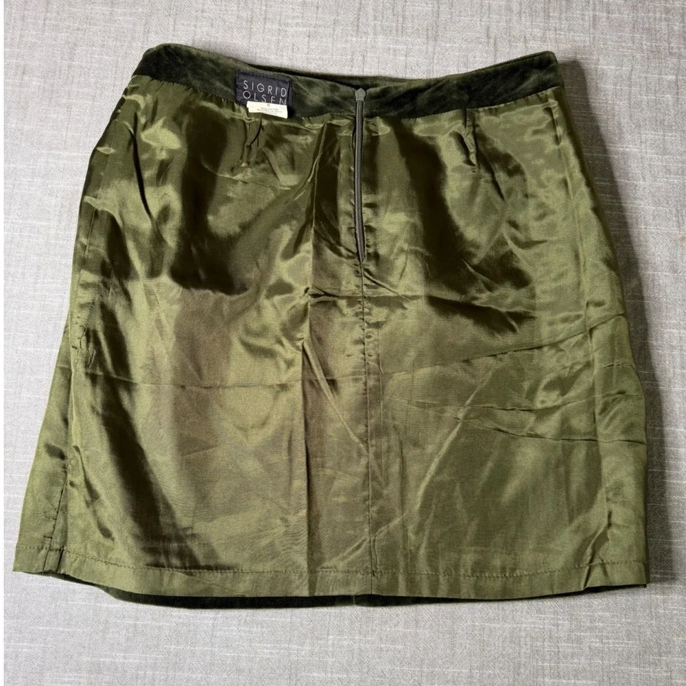 Sigrid Olsen Vintage Olive Green Velvet Mini Skirt 100% Cotton Made USA Size 8‎